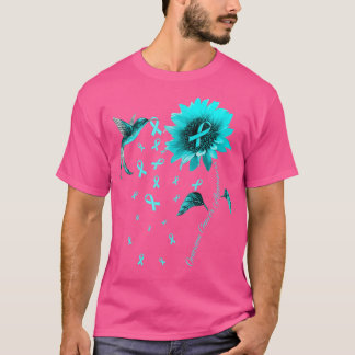 Sunflower Hummingbird Teal Ribbon Ovarian Cancer A T-Shirt