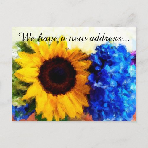 Sunflower Hydrangeas New Home Address Postcard