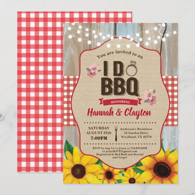 Sunflower I do BBQ invitation. Engagement party Invitation (Front/Back)
