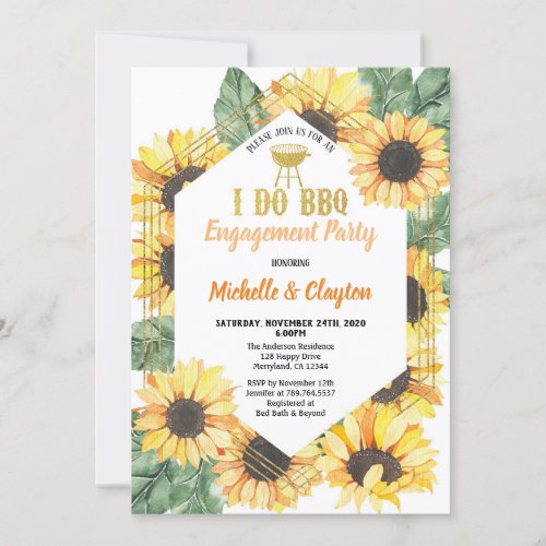 Sunflower I doo BBQ Engagement Party Invitation