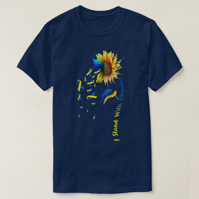 Sunflower I Stand With Ukraine Flag Power Support  T-Shirt (Design Front)