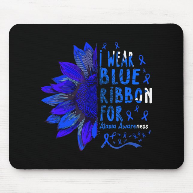 Sunflower I Wear Blue Ribbon for Ataxia Awareness  Mouse Pad (Front)