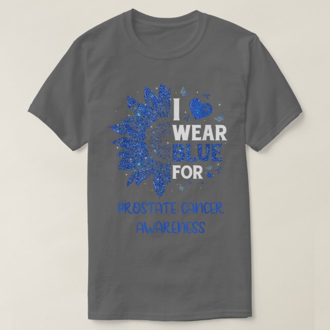 Sunflower I Wear Blue Ribbon Prostate Cancer Aware T-Shirt (Design Front)