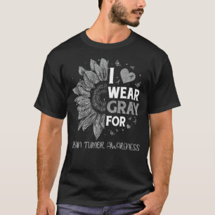 Sunflower I Wear Gray Ribbon For Brain Tumor Aware T-Shirt