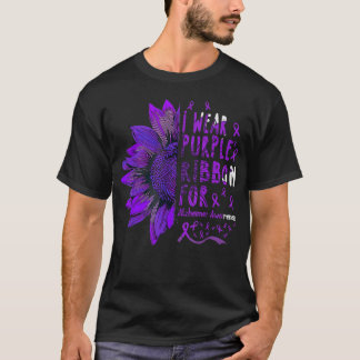 Sunflower I Wear Purple Ribbon for Alzheimer Aware T-Shirt