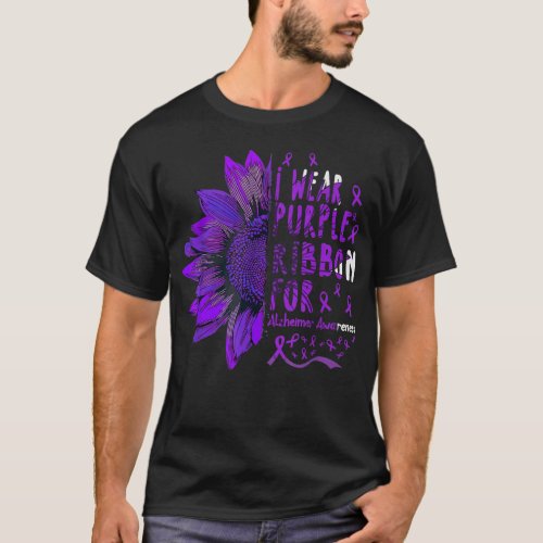 Sunflower I Wear Purple Ribbon for Alzheimer Aware T_Shirt