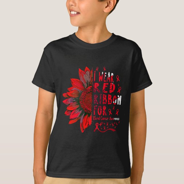 Sunflower I Wear Red Ribbon for Blood Cancer Aware T-Shirt (Front)