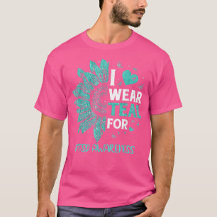 Sunflower I Wear Teal Ribbon For PTSD Awareness T- T-Shirt