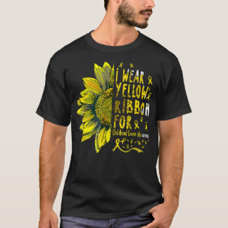 Sunflower I Wear Yellow Ribbon Childhood Cancer Aw T-Shirt
