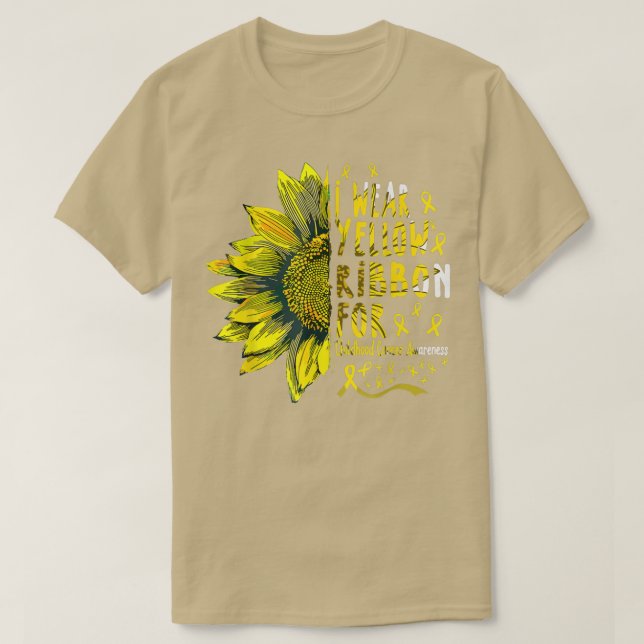 Sunflower I Wear Yellow Ribbon Childhood Cancer Aw T-Shirt (Design Front)