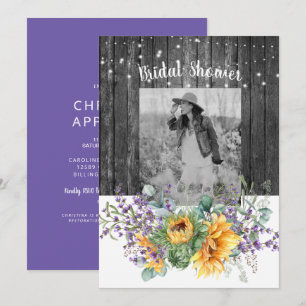 Sunflower II Lavender Photo Rustic Bridal Shower Invitation
