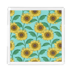 Sunflower Illustration Fashion Repeat Pattern Acrylic Tray
