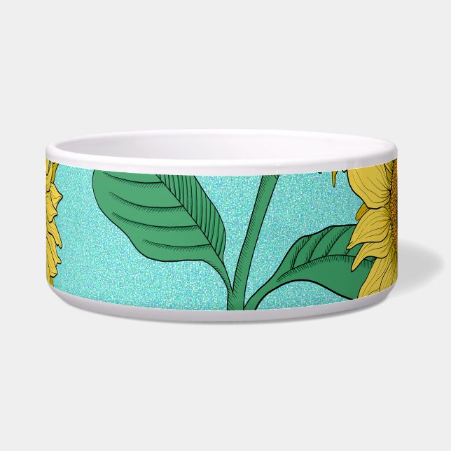 Sunflower Illustration Fashion Repeat Pattern Bowl (Front)