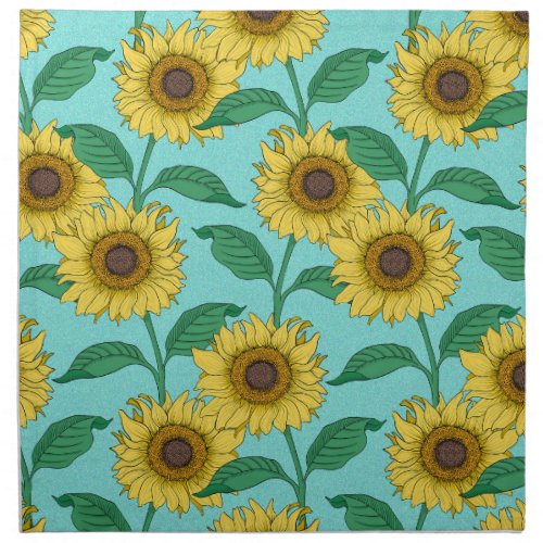 Sunflower Illustration Fashion Repeat Pattern Cloth Napkin