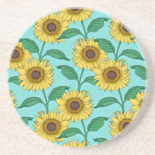 Sunflower Illustration Fashion Repeat Pattern Coaster