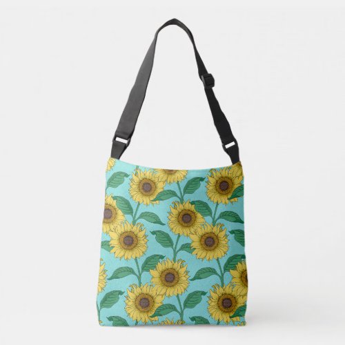 Sunflower Illustration Fashion Repeat Pattern Crossbody Bag