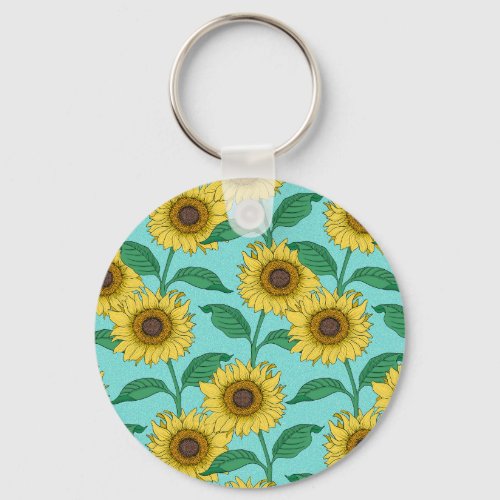 Sunflower Illustration Fashion Repeat Pattern Keychain