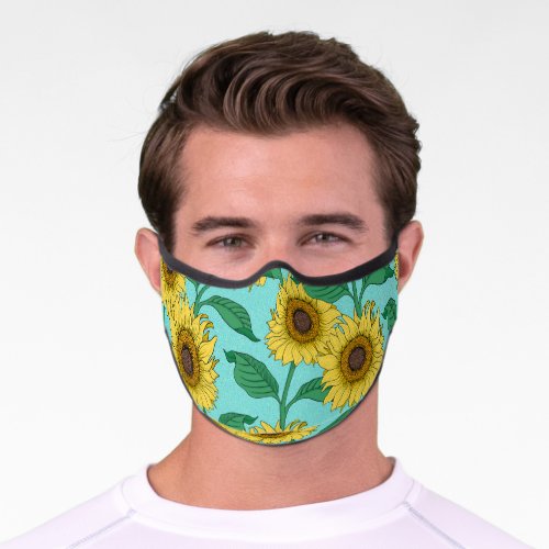 Sunflower Illustration Fashion Repeat Pattern Premium Face Mask