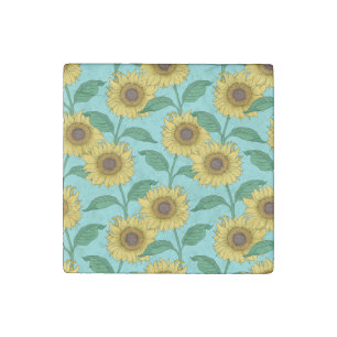 Sunflower Illustration Fashion Repeat Pattern Stone Magnet