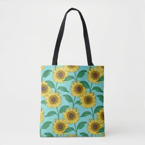 Sunflower Illustration Fashion Repeat Pattern Tote Bag