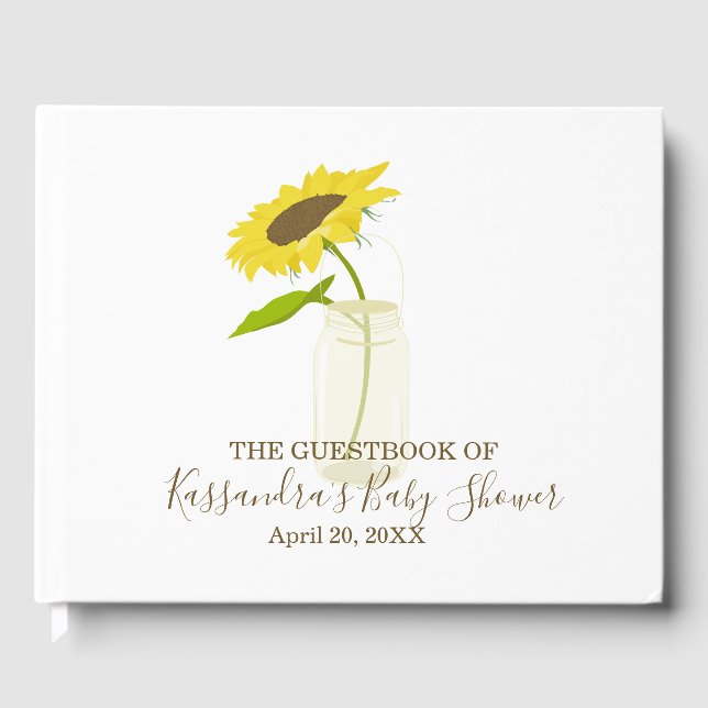Sunflower In A Mason Jar Baby Shower Guest Book (Front)