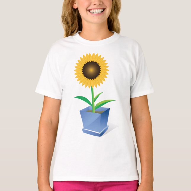 Sunflower In A Pot Girls T-Shirt (Front)