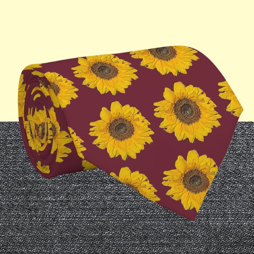 sunflower in burgundy no2 neck tie