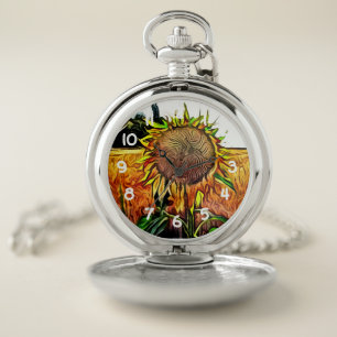 sunflower in field pocket watch