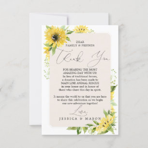 Sunflower In Lieu of Favors Thank You Place Card