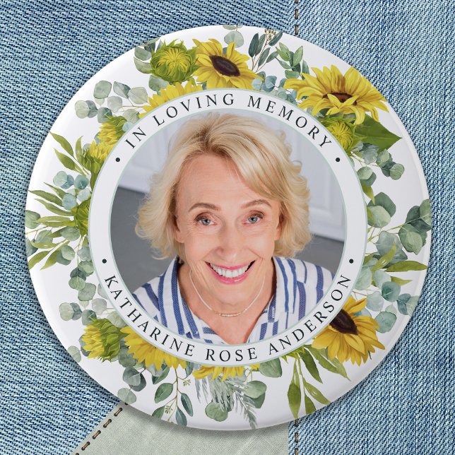 Sunflower In Loving Memory Photo Memorial Funeral Button (Creator Uploaded)