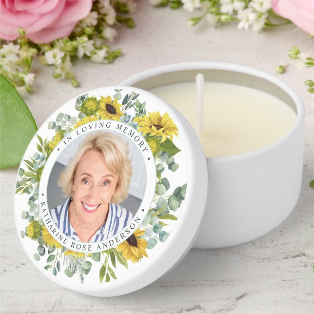 Sunflower In Loving Memory Photo Memorial Funeral Mini Candle Favors (Creator Uploaded)