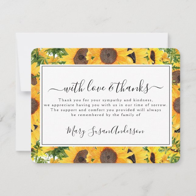 Sunflower In Loving Memory Photo Memorial Thank You Card (Front)