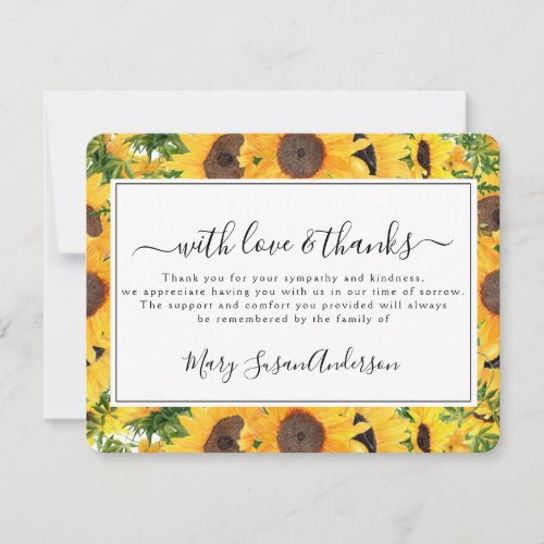 Sunflower In Loving Memory Photo Memorial Thank You Card
