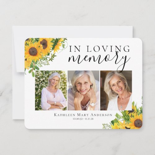 Sunflower In Loving Memory Photo Sympathy Thank You Card