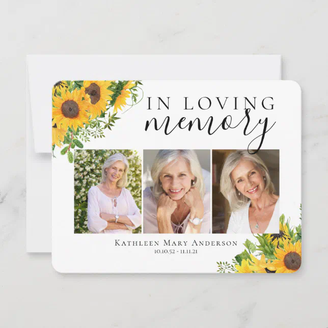 Sunflower In Loving Memory Photo Sympathy Thank You Card | Zazzle