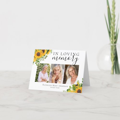 Sunflower In Loving Memory Photo Sympathy  Thank You Card
