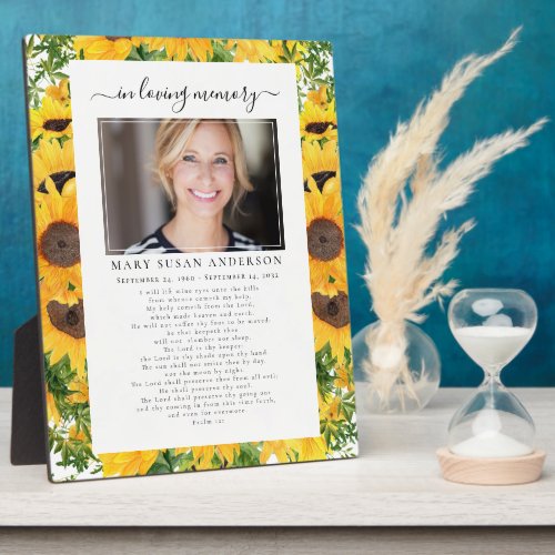 Sunflower In Loving Memory Prayer Photo Tribute Plaque