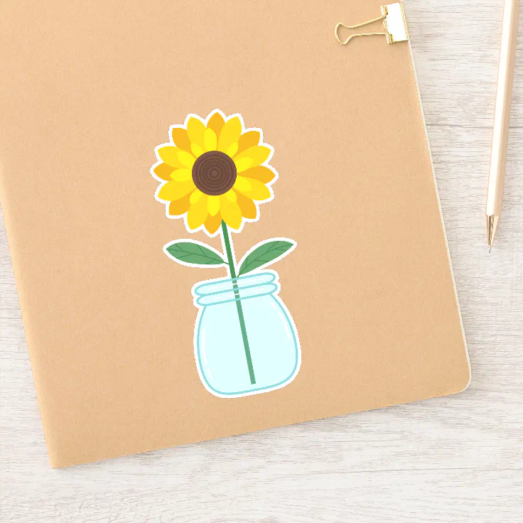 Sunflower In Mason Jar Sticker Zazzle