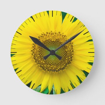 Sunflower In Summer Round Clock by ICandiPhoto at Zazzle