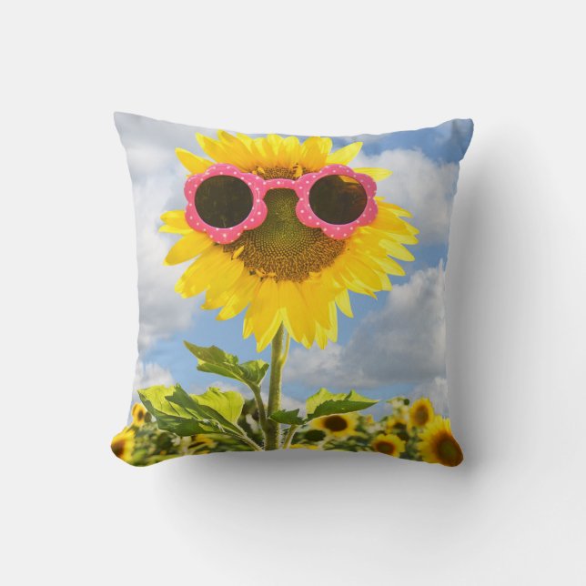 sunflower in sunglasses throw pillow (Front)