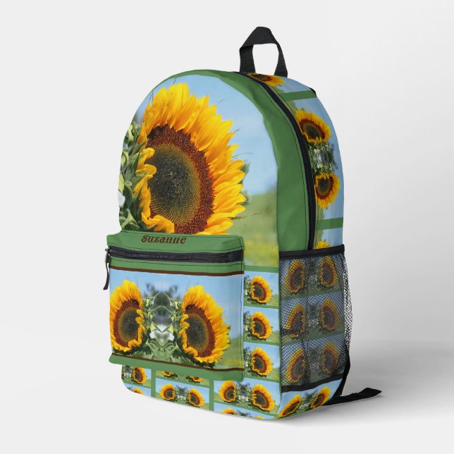 Sunflower In Sunshine Mirror Personalized Printed Backpack (Back Corner Right)