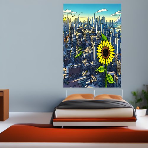 Sunflower in the city  AI Art  Poster