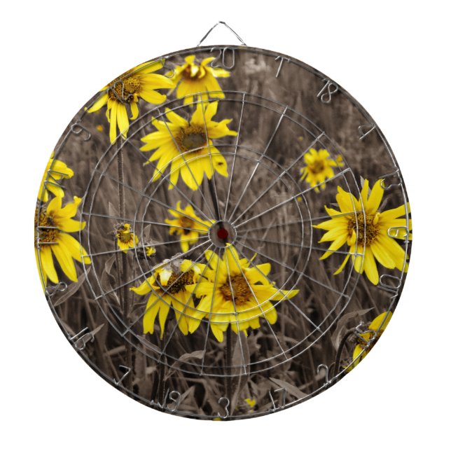Sunflower in the Rocky Mountain Dartboard With Darts (Front)