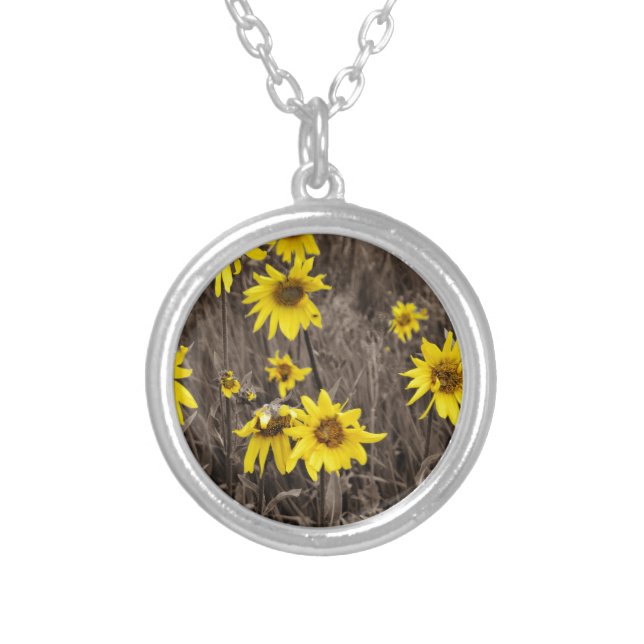 Sunflower in the Rocky Mountain Silver Plated Necklace (Front)