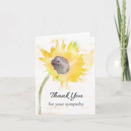 Sunflower in Vase Watercolor Funeral Sympathy Thank You Card