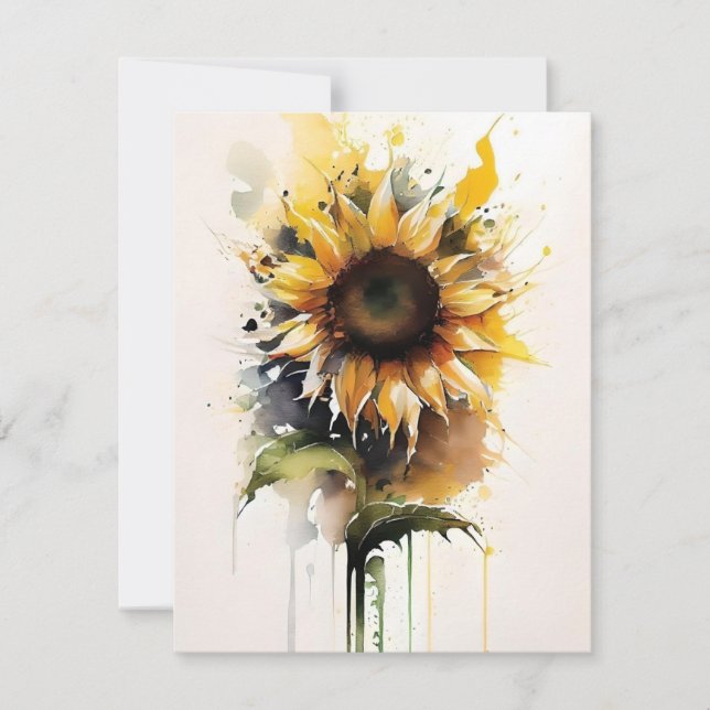 Sunflower In Watercolors Holiday Card (Front)
