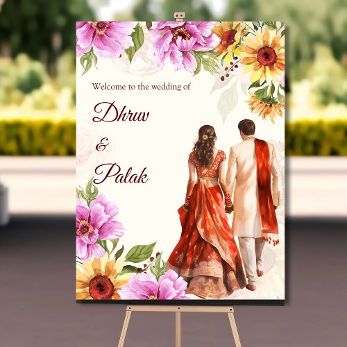 Sunflower Indian couple wedding welcome sign