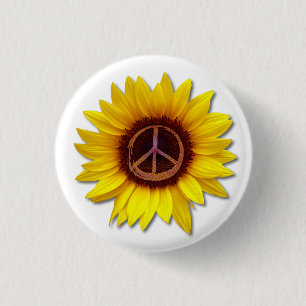 Sunflower Inner Peace Symbol Sign Anti-War Button