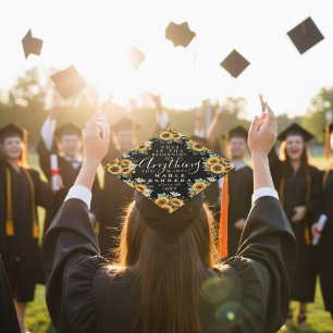 Sunflower Inspirational Graduation Quote Name Year Cap Topper