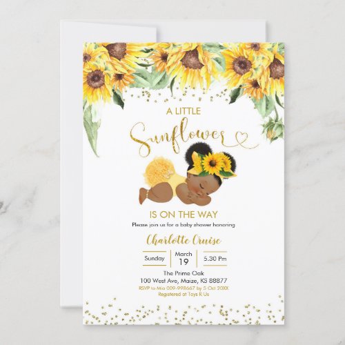 Sunflower is on the way Afro Girl Baby Shower Invitation
